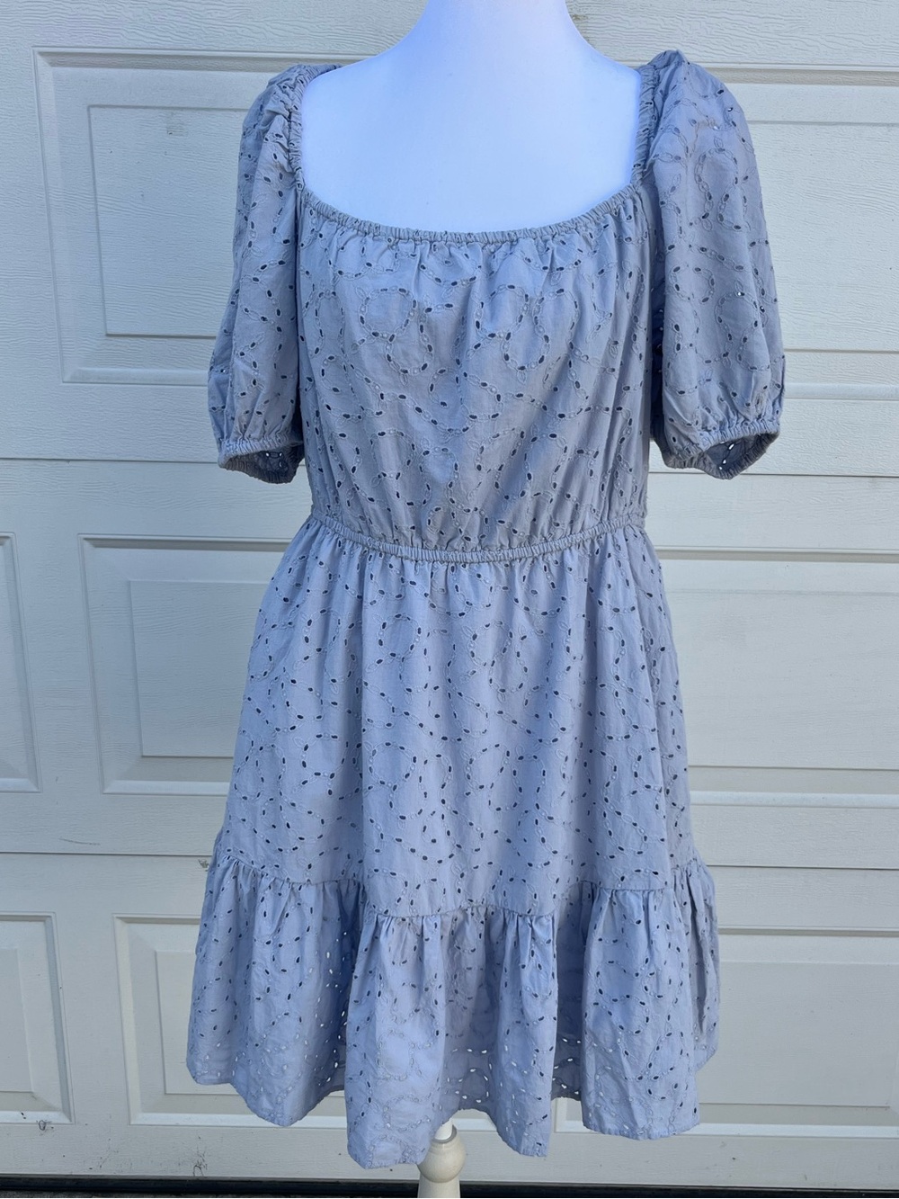 & Other Stories Pale Blue Eyelet Puff-Sleeve Dress 8